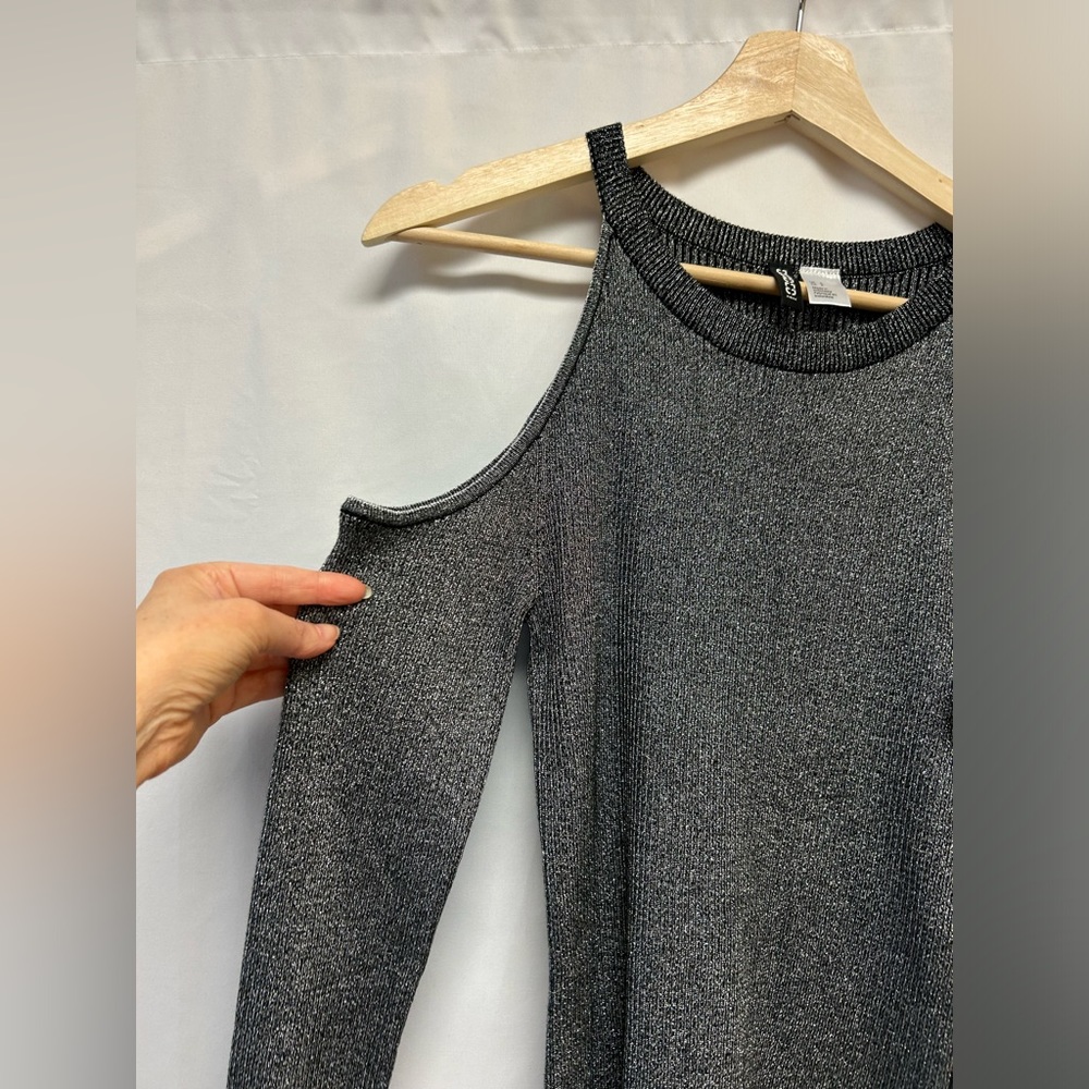 H&M metallic cold shoulder sweater